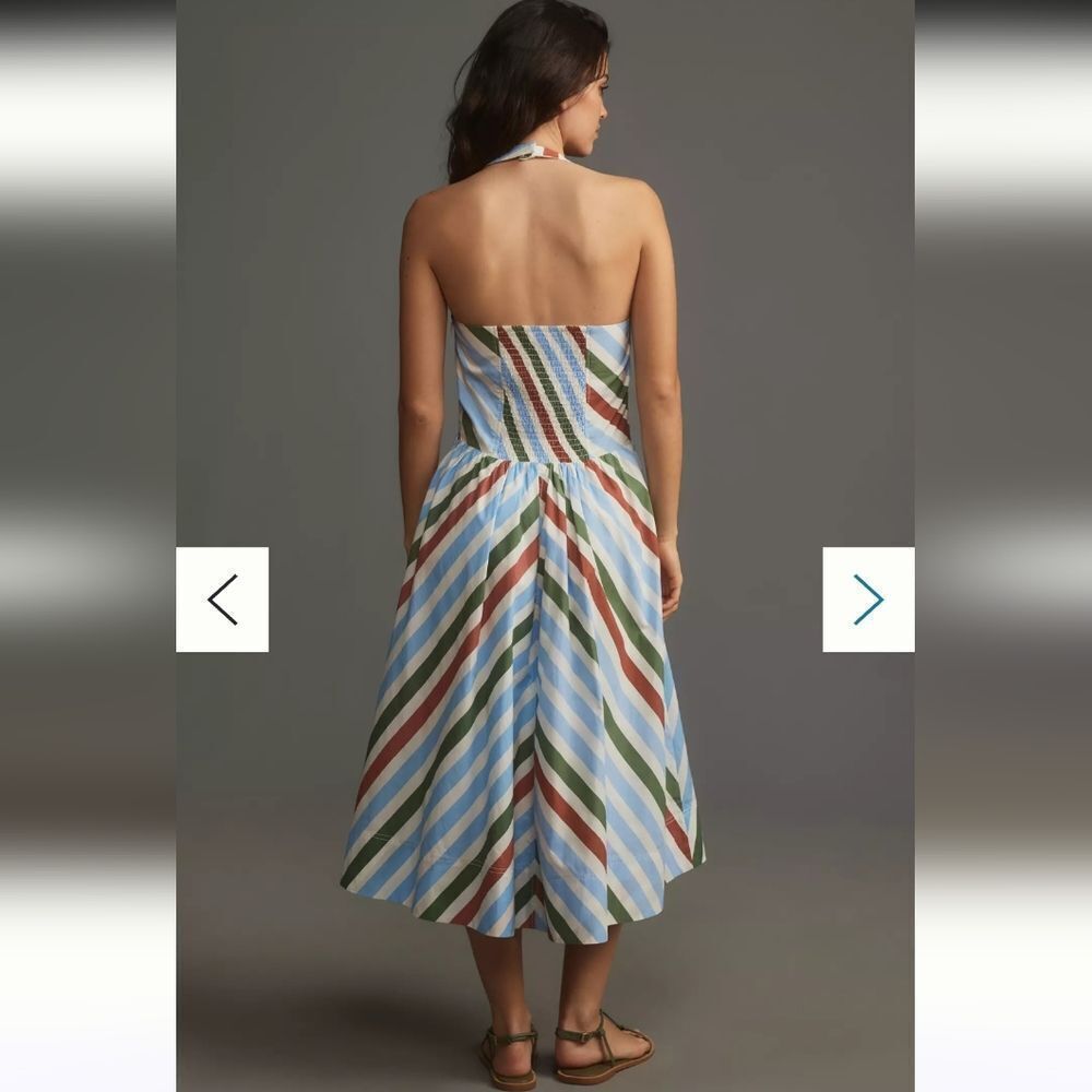 Maeve Anthropologie Halter Midi Sundress Striped Neutral Mot Size M - Picture 2 of 11